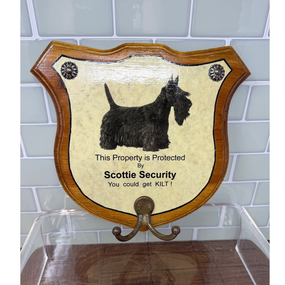 Vintage Wooden Scottish Terrier Wall Sign Coat Rack Leash Hook Scottie Dog